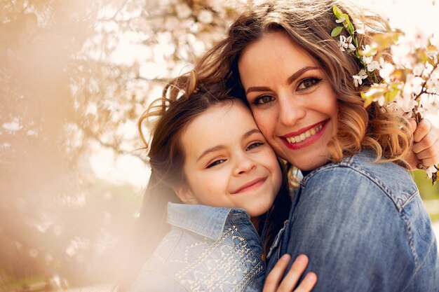 Cute family in a spring park