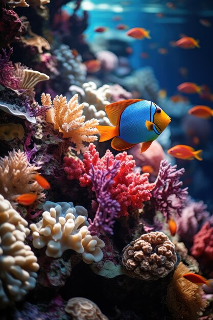 Cute fish  near coral reef