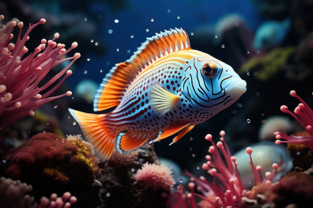 Free photo cute fish near coral reef