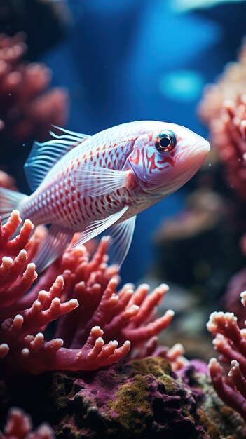 Cute fish near coral reef