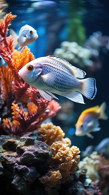 Cute fish near coral reef