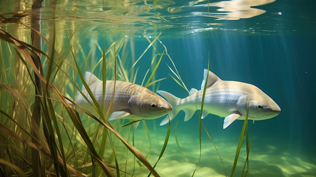 Pesce carino con vegetazione