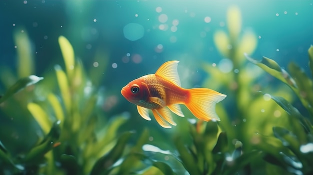 Cute fish with vegetation