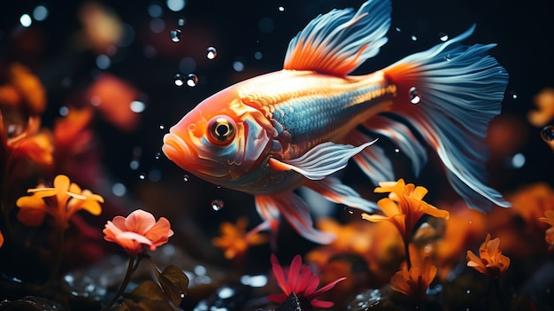Cute fish with vegetation