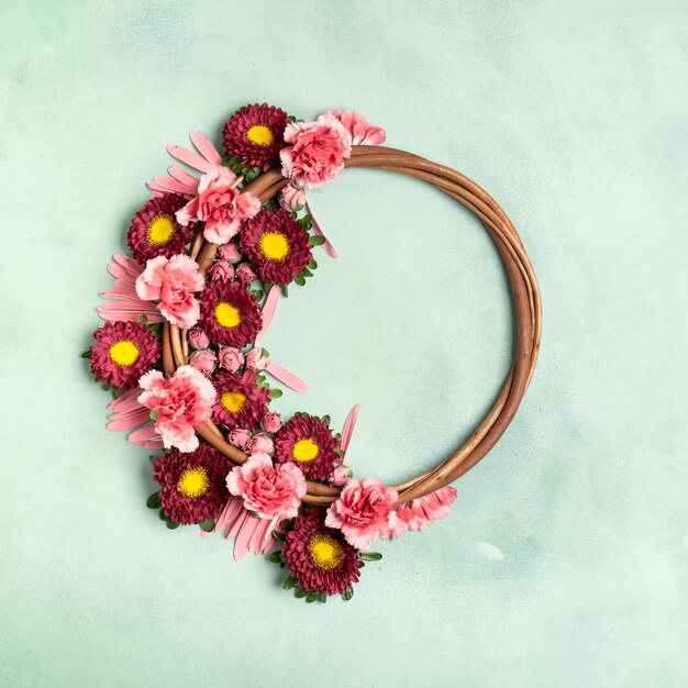 Cute floral wreath arrangement with copy space