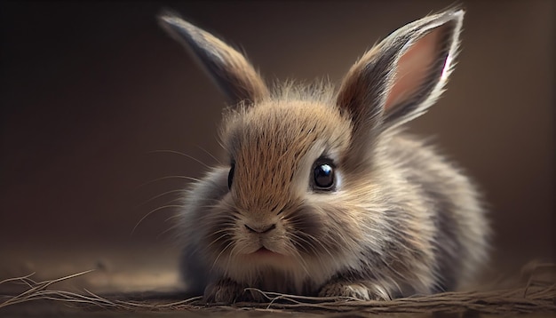Cute fluffy baby rabbit sitting in grassy nature generative AI