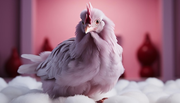 Free photo cute fluffy chick looking at camera in chicken coop generated by artificial intelligence