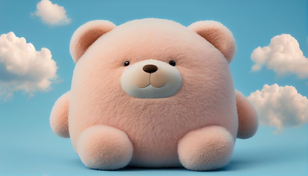 Cute fluffy toy sitting in nature blue background generative AI