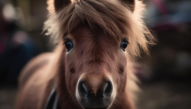 Free photo cute foal grazing in meadow looking at camera generated by ai