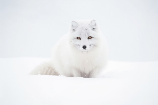 屋外の雪でかわいいキツネ