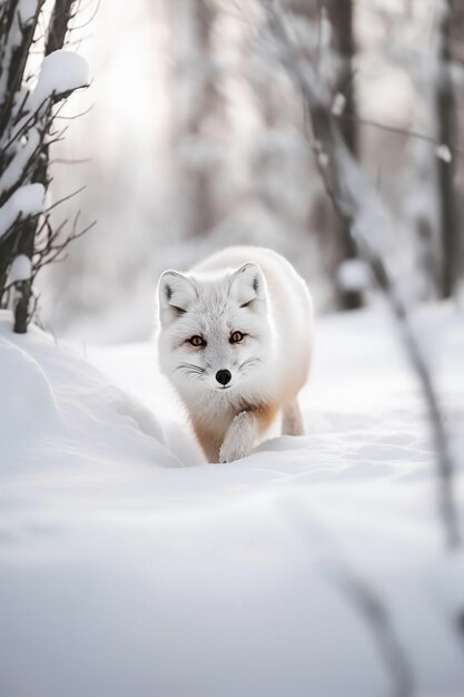 屋外の雪でかわいいキツネ