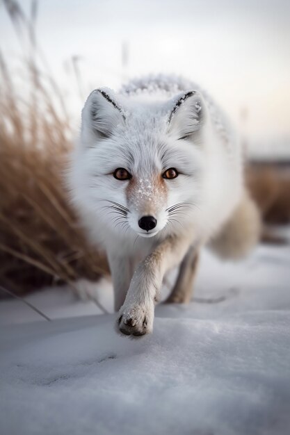 Cute fox with snow outdoors