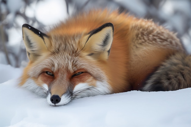 Foto gratuita volpe sveglia con neve all'aperto