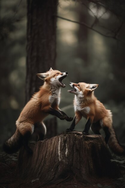 Cute foxes in nature