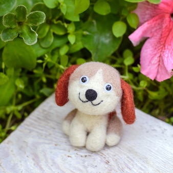 Cute funny little toy handmade woolen dog, felting from wool