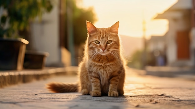 야외에서 귀여운 털복숭이 고양이