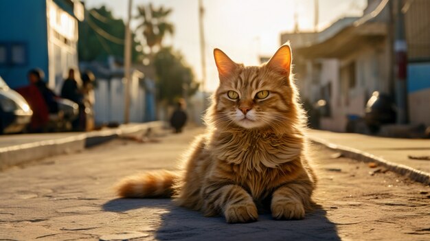 屋外のかわいい毛皮で覆われた猫