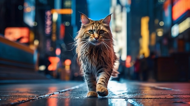 Милый пушистый кот на улице
