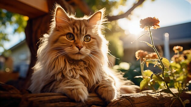 Cute furry cat outdoors