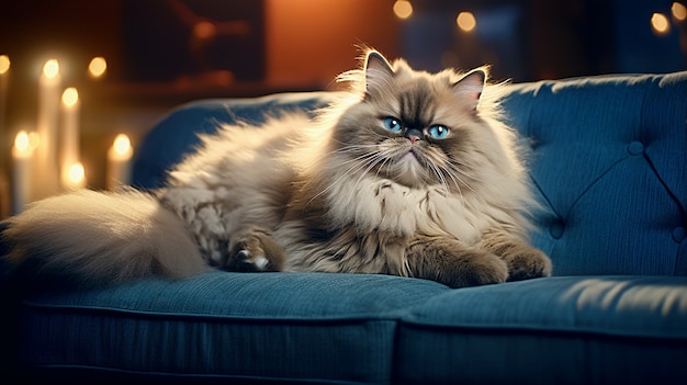 Free photo cute furry cat relaxing indoors