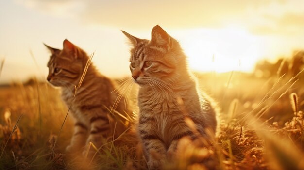 Cute furry cats outdoors