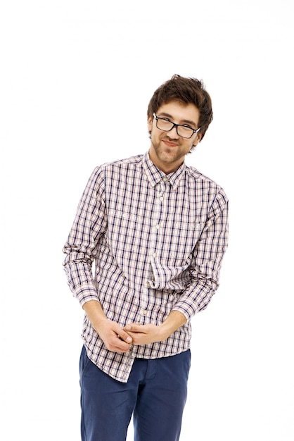 Cute geeky guy introduce himself shy