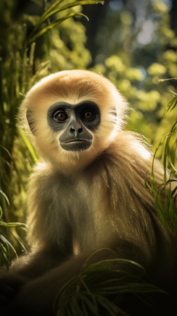 Cute gibbon in nature