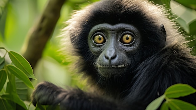 Cute gibbon in nature