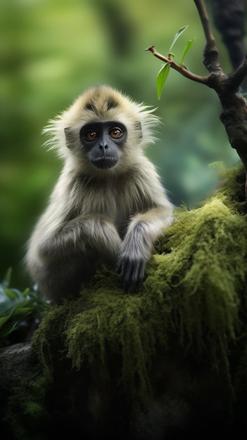 Cute gibbon in nature