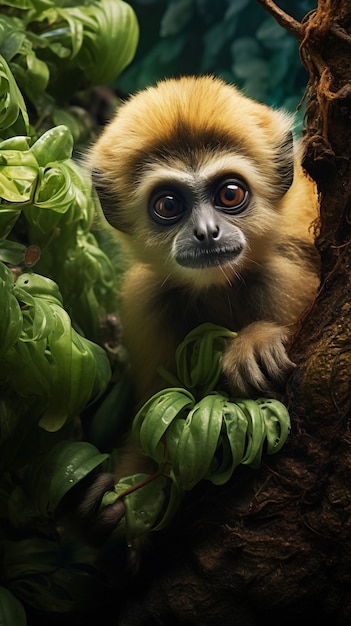 Free photo cute gibbon in nature