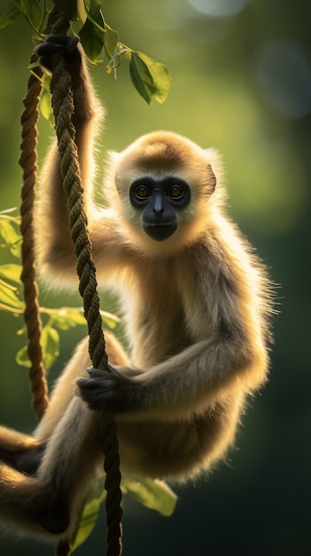 Free photo cute gibbon in nature