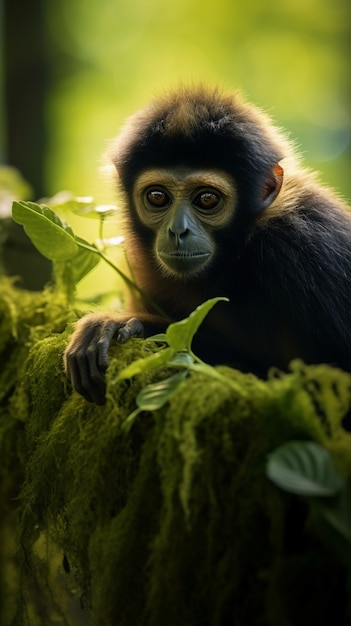 Free photo cute gibbon in nature