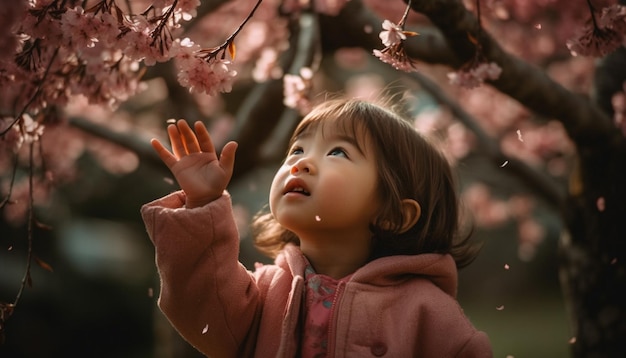 Cute Girl Playing Outdoors Enjoying Nature Beauty