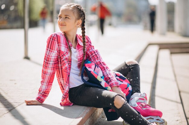 Cute girl roller skating