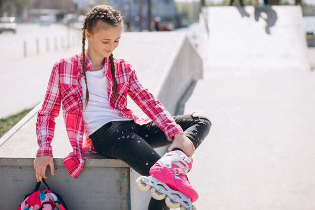 Cute girl roller skating