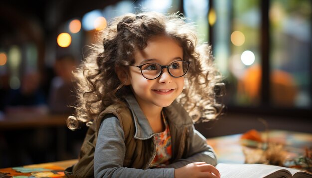 Free photo a cute girl smiling looking at camera enjoying childhood generated by artificial intelligence