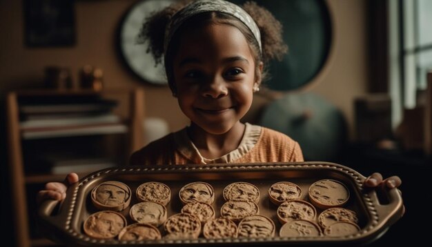 Cute girl smiling while learning baking skills generated by AI