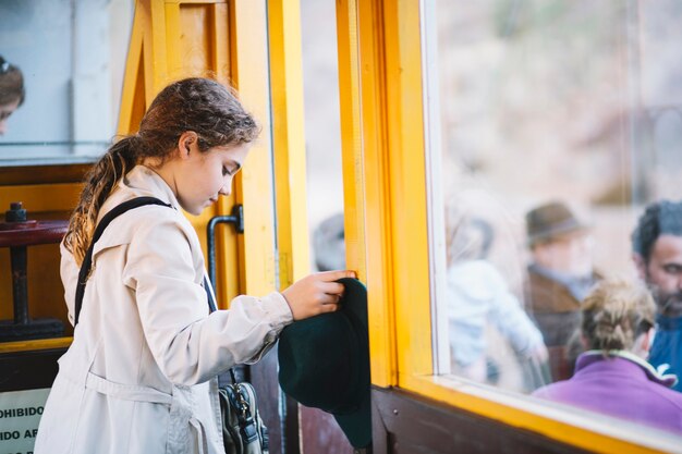 Cute girl walking out of train