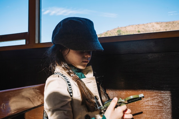 Free photo cute girl with compass