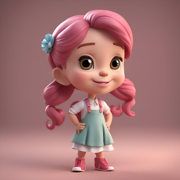 Free photo cute girl with pink hair 3d rendering cartoon character