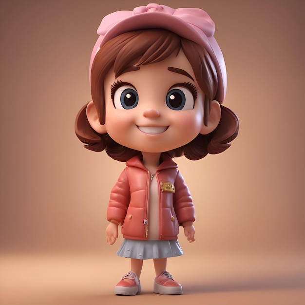 Free photo cute girl with pink jacket and beret 3d rendering