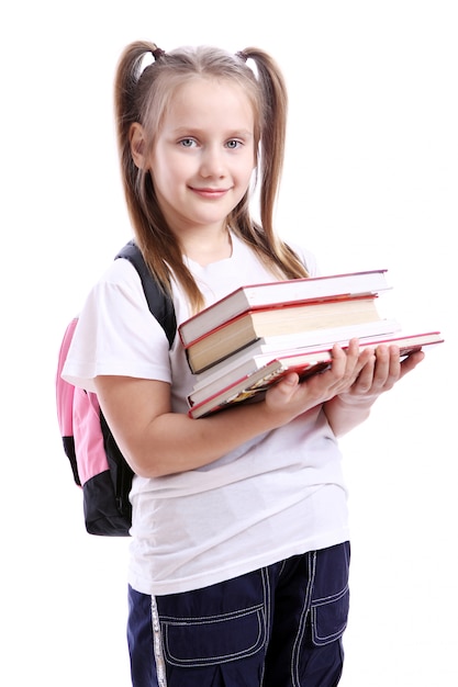 Бесплатное фото Милая девушка с школьным портфелем