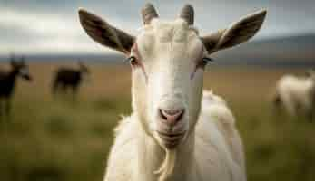 Free photo cute goat grazing on green meadow generated by ai