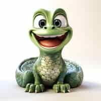 Free photo cute green crocodile cartoon character 3d rendered illustration