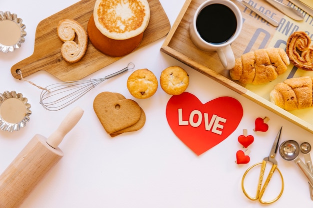 Cute heart and nice breakfast