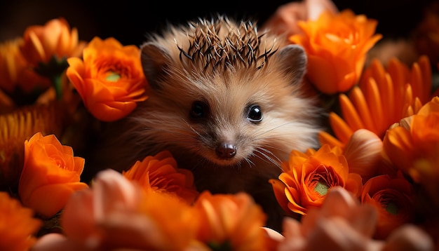 Free photo cute hedgehog looking at camera in green grass generated by artificial intelligence