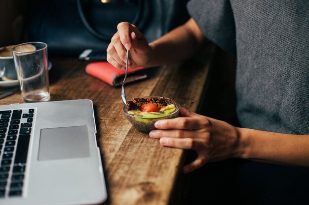 Cute hipster cafe serve organic breakfast