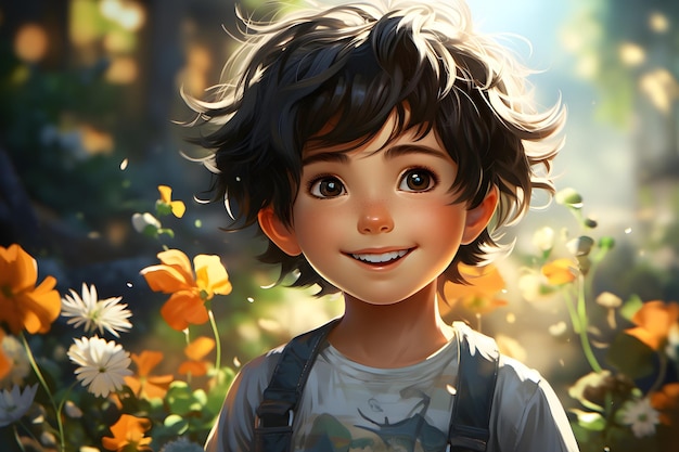 Free photo cute kid cartoon illustration