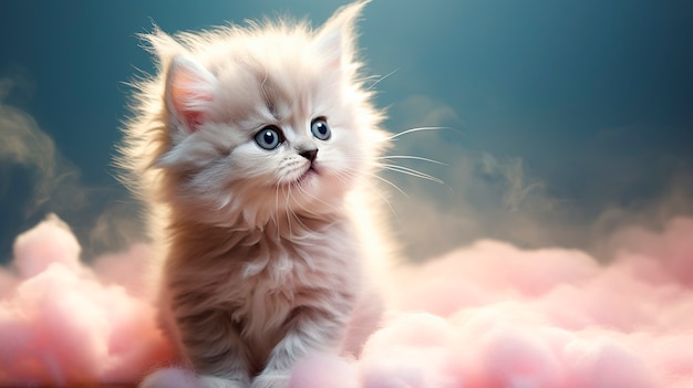 Free photo cute kitten on clouds