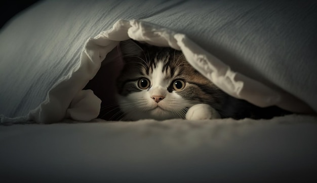 Cute kitten lies on bed enjoying rest generated by AI